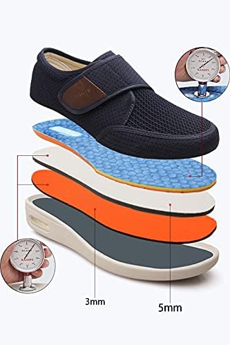 youyun Diabetic Shoes for Men Wide Width Elderly Men's Diabetic Shoes Adjustable Closure Breathable Lightweight Non Slip Air Cushion Sneakers for Swollen Feet Edema