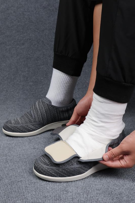 youyun Diabetic Shoes for Men Wide Width Elderly Men's Diabetic Shoes Adjustable Closure Breathable Lightweight Non Slip Air Cushion Sneakers for Swollen Feet Edema