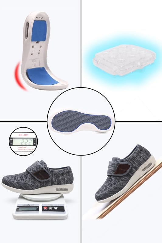youyun Diabetic Shoes for Men Wide Width Elderly Men's Diabetic Shoes Adjustable Closure Breathable Lightweight Non Slip Air Cushion Sneakers for Swollen Feet Edema