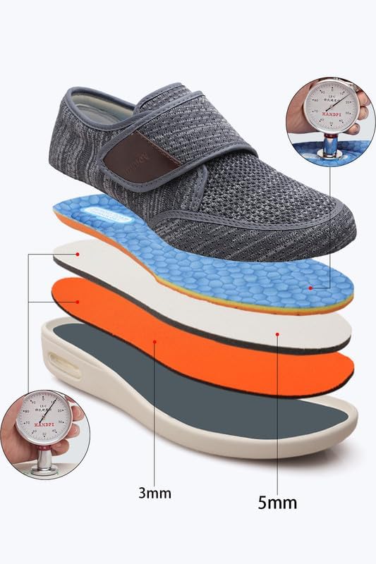 youyun Diabetic Shoes for Men Wide Width Elderly Men's Diabetic Shoes Adjustable Closure Breathable Lightweight Non Slip Air Cushion Sneakers for Swollen Feet Edema
