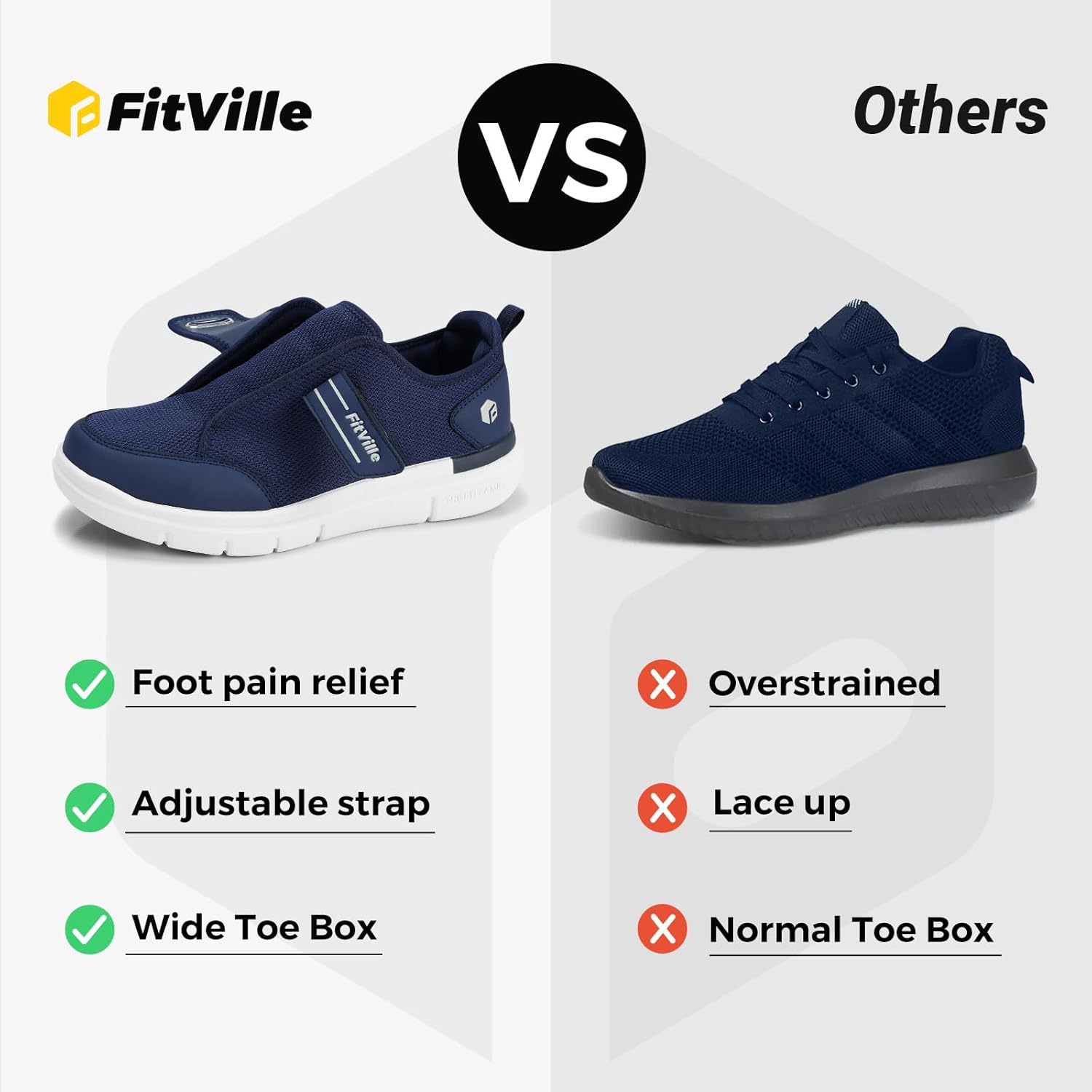 FitVille Diabetic Shoes for Men Extra Wide, Hook and Loop Walking Shoes for Elderly for Swollen Feet Foot Pain Relief Neuropathy - EasyTop V10