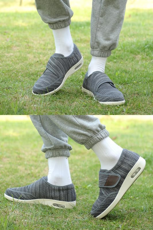 youyun Diabetic Shoes for Men Wide Width Elderly Men's Diabetic Shoes Adjustable Closure Breathable Lightweight Non Slip Air Cushion Sneakers for Swollen Feet Edema