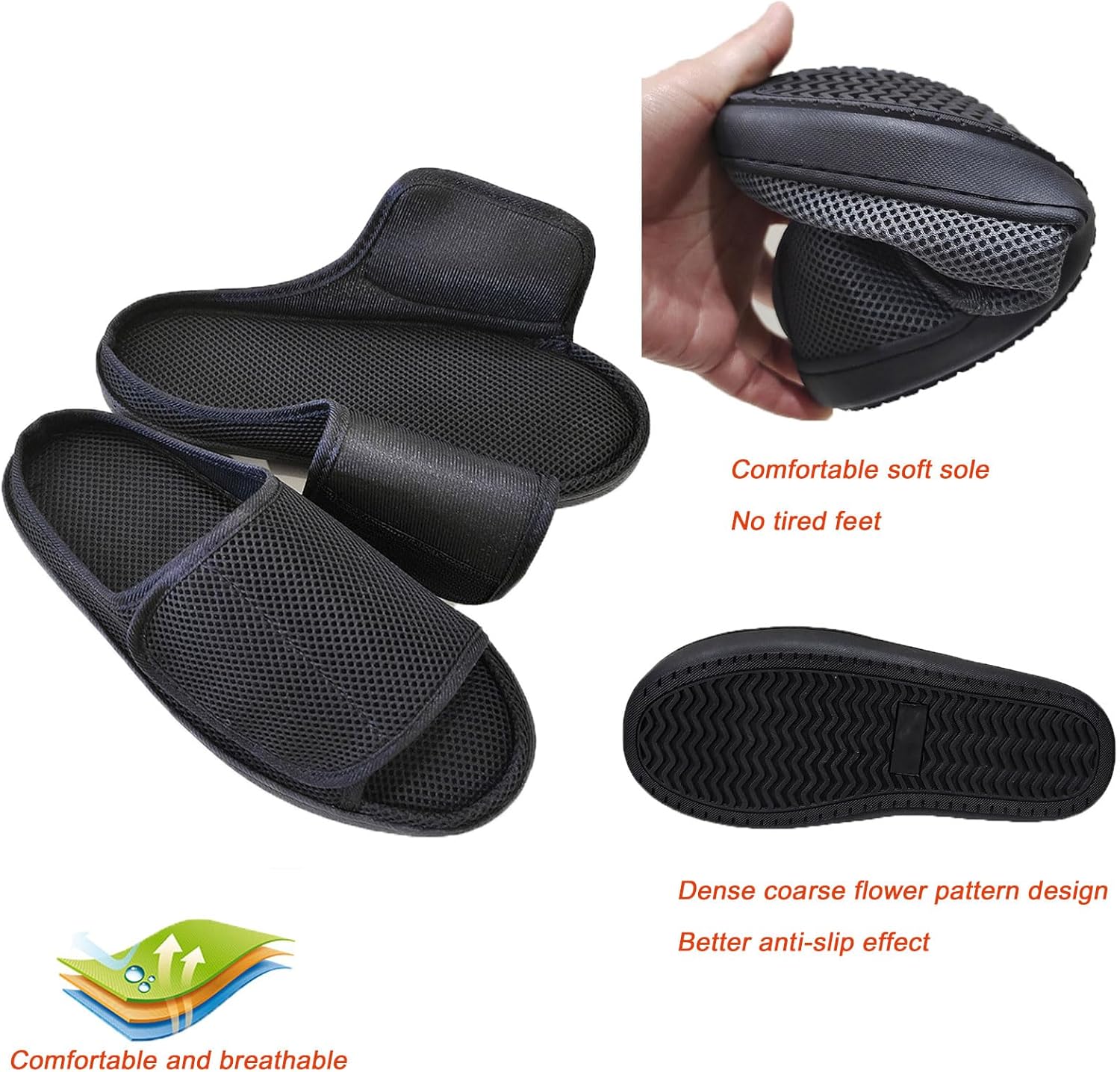Unisex Open Toe Diabetic Shoes, Extra Wide Arthritis Edema Shoes, Medical Open Toe Cast Shoes for Swollen Feet Edema Footwear Indoor Outdoor Black
