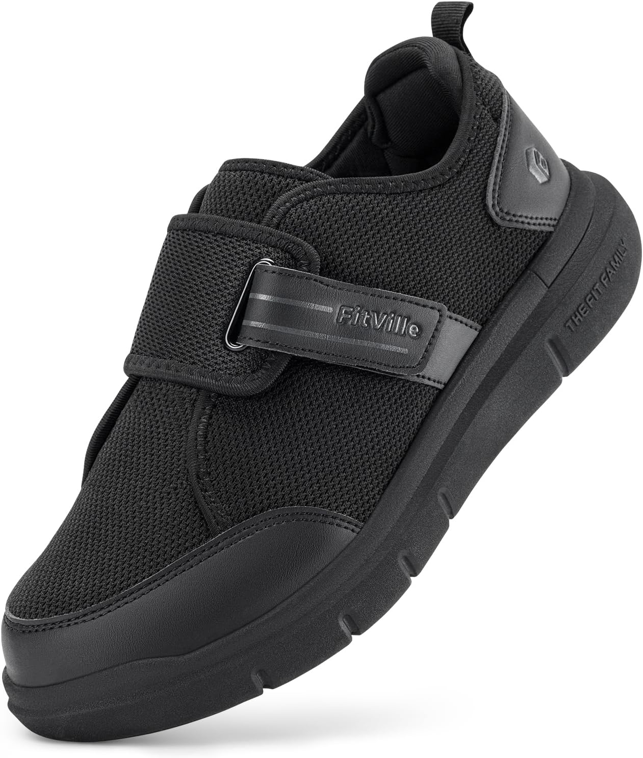 FitVille Diabetic Shoes for Men Extra Wide, Hook and Loop Walking Shoes for Elderly for Swollen Feet Foot Pain Relief Neuropathy - EasyTop V10