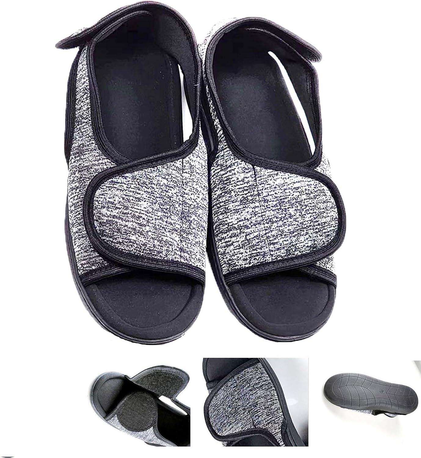 Unisex Open Toe Diabetic Shoes, Extra Wide Arthritis Edema Shoes, Medical Open Toe Cast Shoes for Swollen Feet Edema Footwear Indoor Outdoor Black