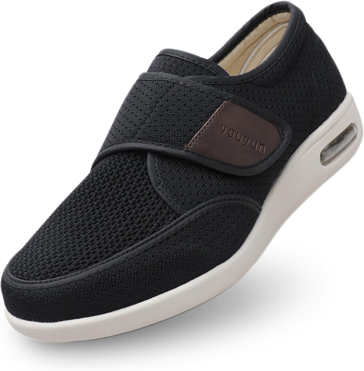 youyun Diabetic Shoes for Men Wide Width Elderly Men's Diabetic Shoes Adjustable Closure Breathable Lightweight Non Slip Air Cushion Sneakers for Swollen Feet Edema