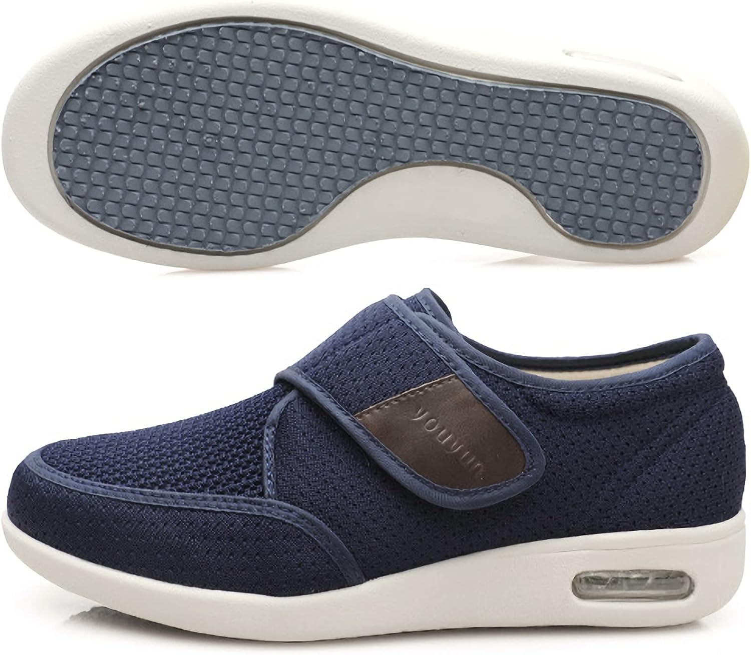 youyun Diabetic Shoes for Men Wide Width Elderly Men's Diabetic Shoes Adjustable Closure Breathable Lightweight Non Slip Air Cushion Sneakers for Swollen Feet Edema
