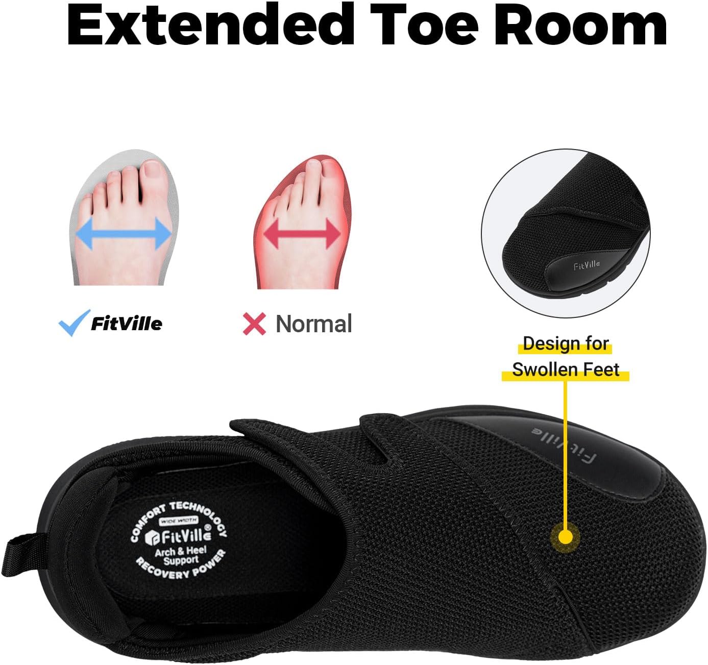 FitVille Diabetic Shoes for Men Extra Wide Width XX-Wide Orthopedic Slip-on Shoes Adjustable Closure Walking Sneakers with Arch Support Cushioning Therapeutic for Swollen Feet