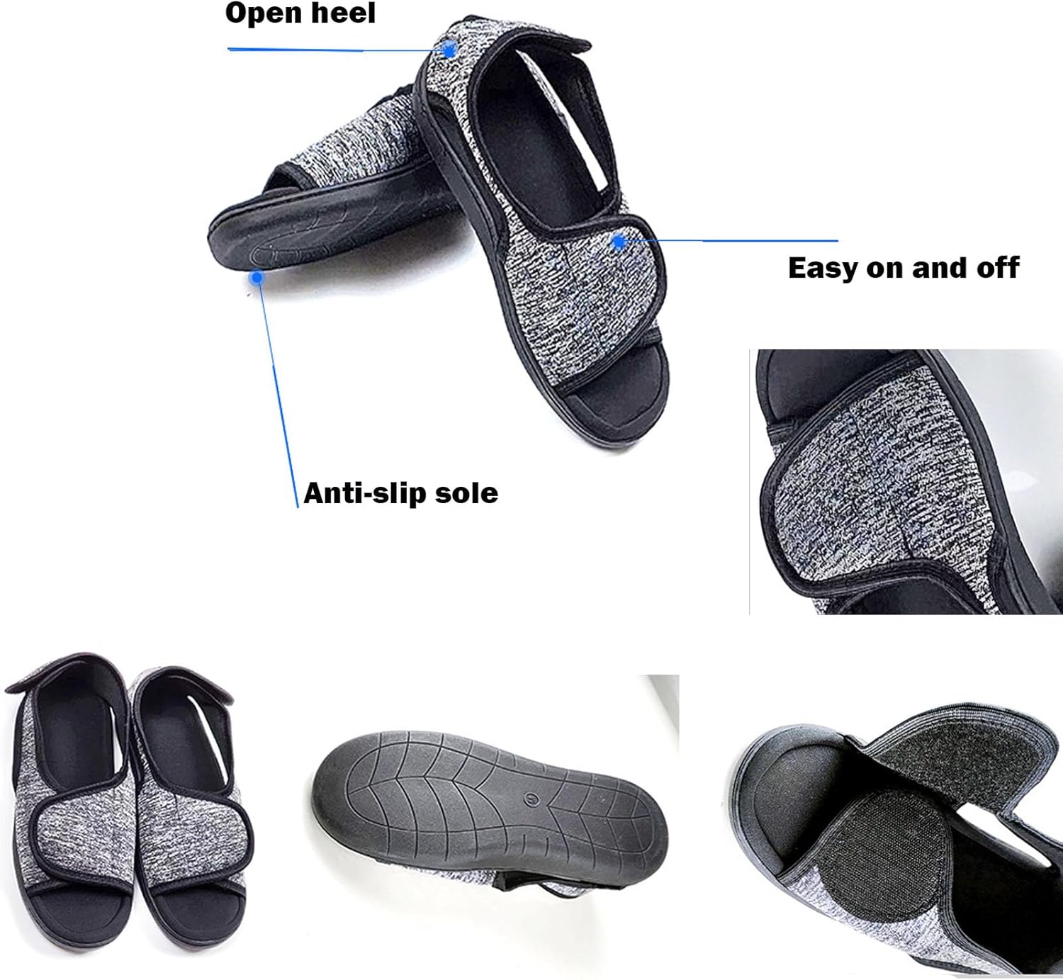 Open Toe Diabetic Shoes for Swollen Feet,Adjustable Walking Shoes Unisex Extra Wide Soft, Reduce Friction Indoor Outdoor Sandals