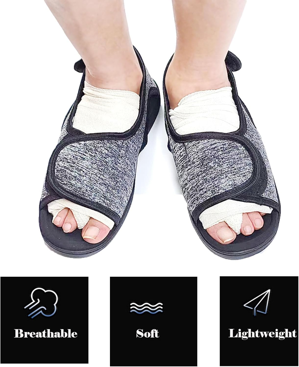 Open Toe Diabetic Shoes for Swollen Feet,Adjustable Walking Shoes Unisex Extra Wide Soft, Reduce Friction Indoor Outdoor Sandals