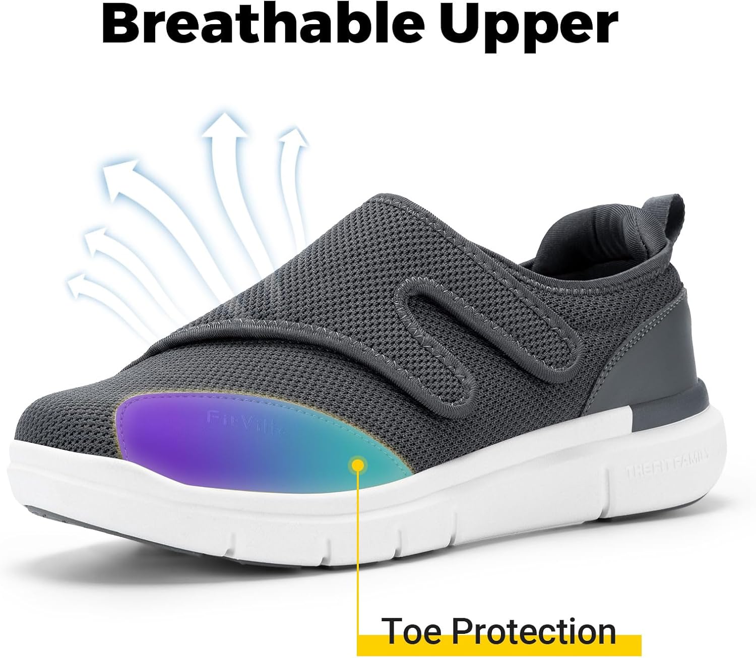 FitVille Diabetic Shoes for Men Extra Wide Width XX-Wide Orthopedic Slip-on Shoes Adjustable Closure Walking Sneakers with Arch Support Cushioning Therapeutic for Swollen Feet