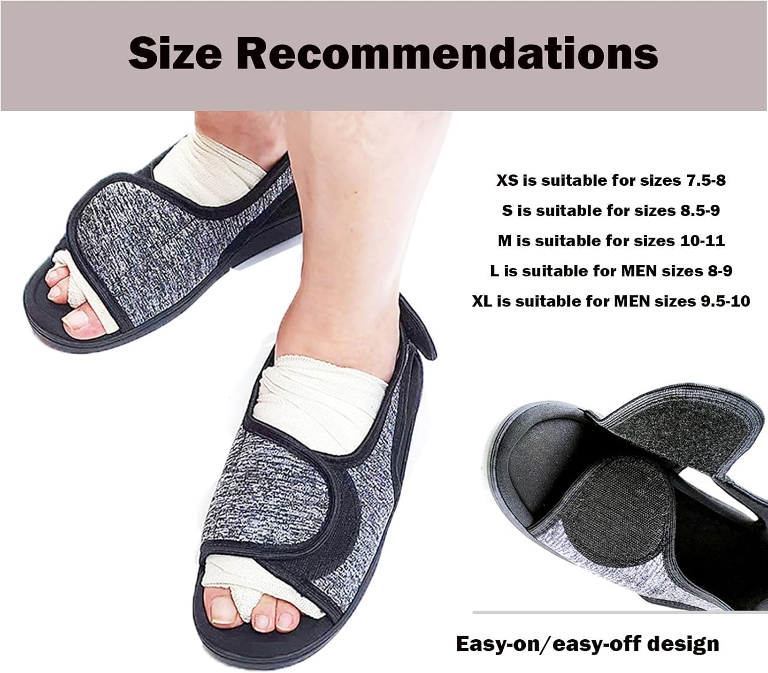 Open Toe Diabetic Shoes for Swollen Feet,Adjustable Walking Shoes Unisex Extra Wide Soft, Reduce Friction Indoor Outdoor Sandals