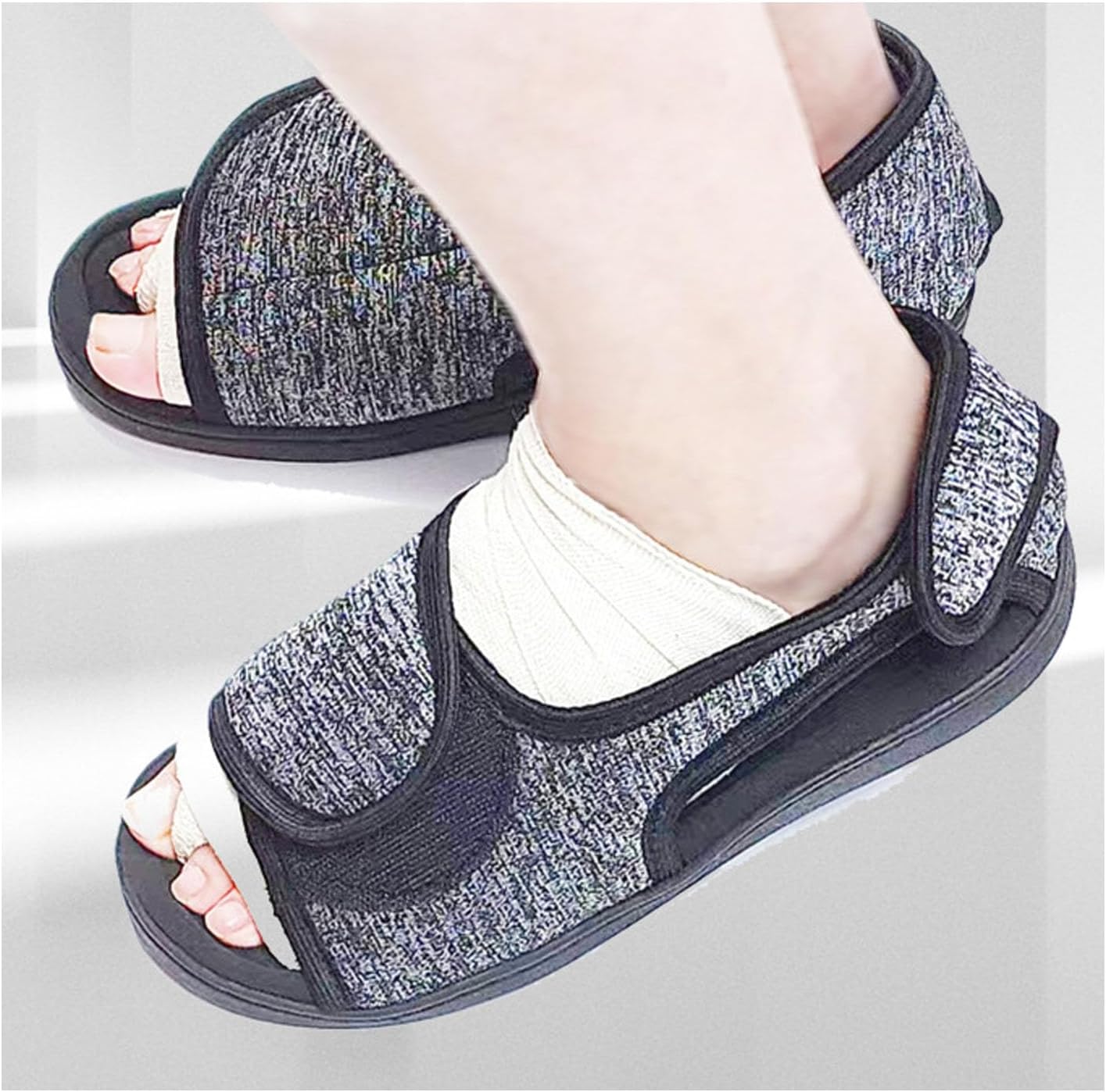 Open Toe Diabetic Shoes for Swollen Feet,Adjustable Walking Shoes Unisex Extra Wide Soft, Reduce Friction Indoor Outdoor Sandals
