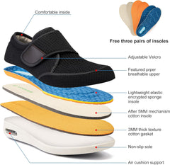 youyun Diabetic Shoes for Men Wide Width Elderly Men's Diabetic Shoes Adjustable Closure Breathable Lightweight Non Slip Air Cushion Sneakers for Swollen Feet Edema