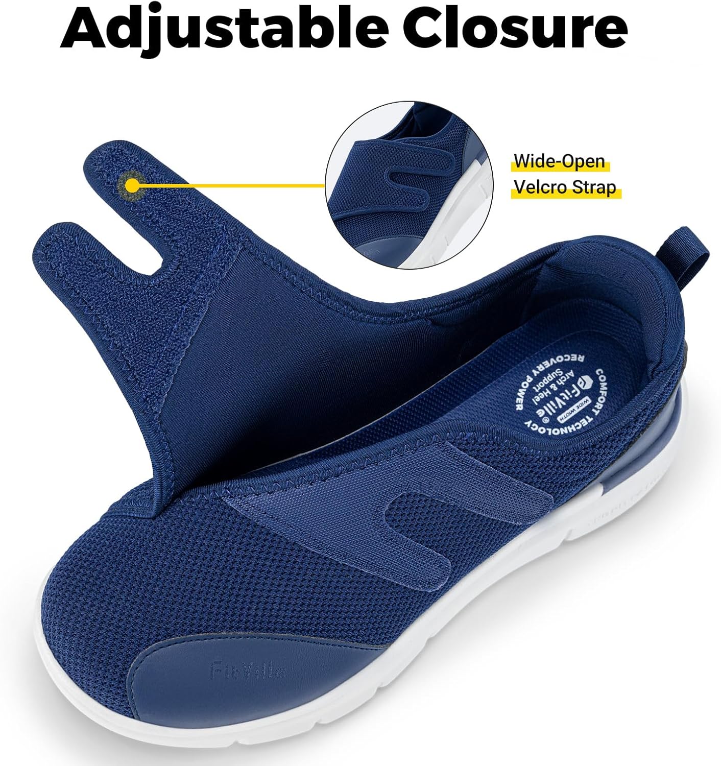 FitVille Diabetic Shoes for Men Extra Wide Width XX-Wide Orthopedic Slip-on Shoes Adjustable Closure Walking Sneakers with Arch Support Cushioning Therapeutic for Swollen Feet