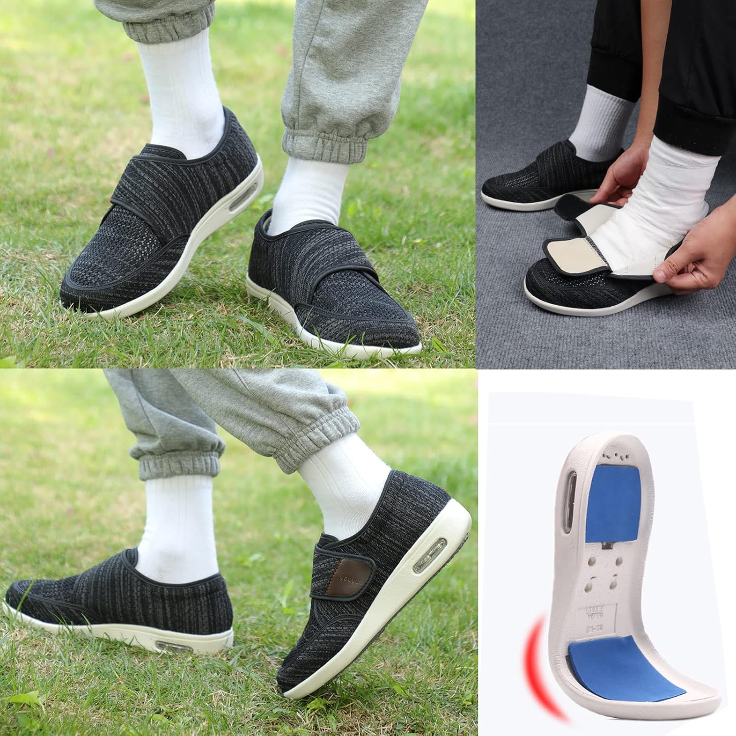 youyun Diabetic Shoes for Men Wide Width Elderly Men's Diabetic Shoes Adjustable Closure Breathable Lightweight Non Slip Air Cushion Sneakers for Swollen Feet Edema