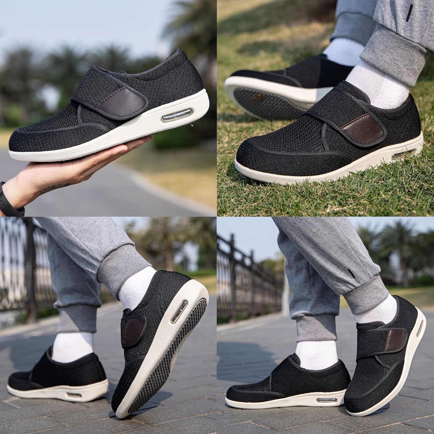 youyun Diabetic Shoes for Men Wide Width Elderly Men's Diabetic Shoes Adjustable Closure Breathable Lightweight Non Slip Air Cushion Sneakers for Swollen Feet Edema